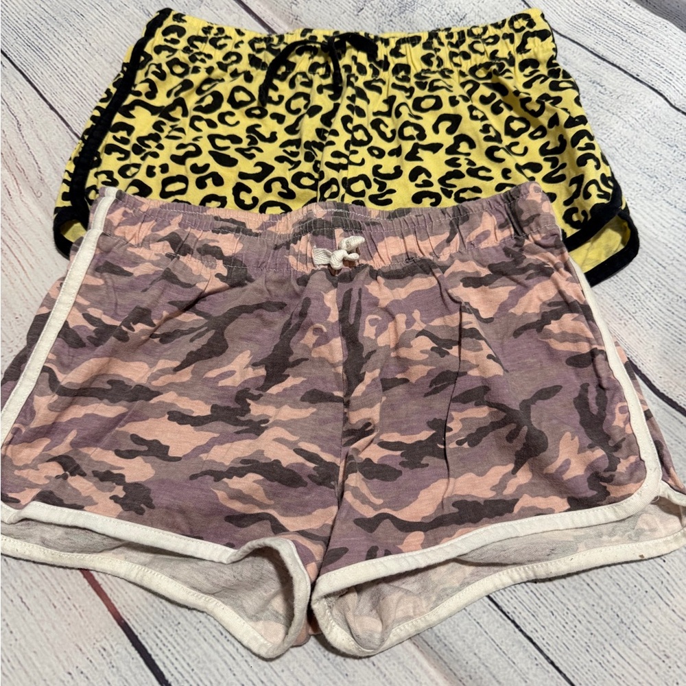 Primark Yellow Leopard & Pink Camo Athletic Shorts Duo